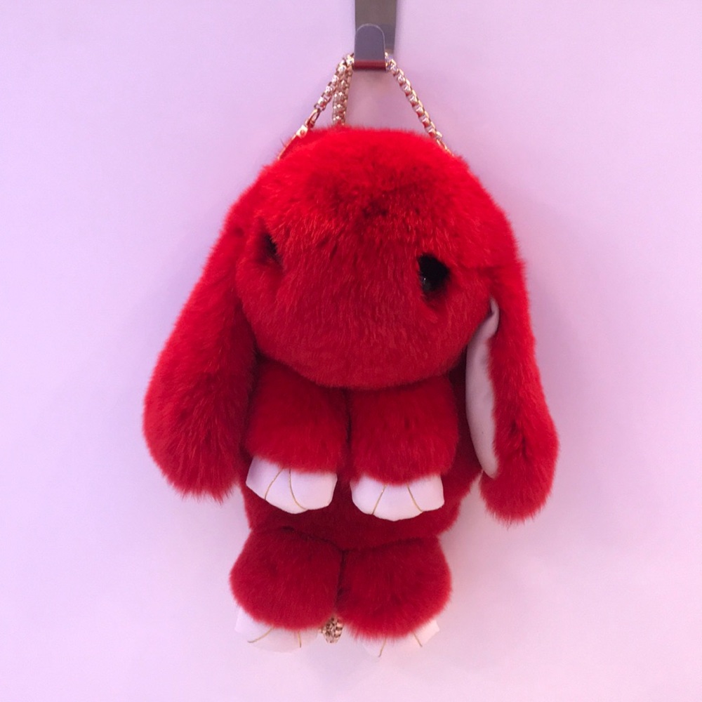 Bunny Fur Cross body or backpack. Red color